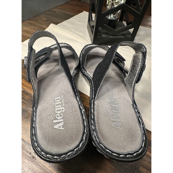 Alegria Women's‎ Black Glitter Wedge Sandals Size 40 or US 9.5-10 - Picture 4 of 13